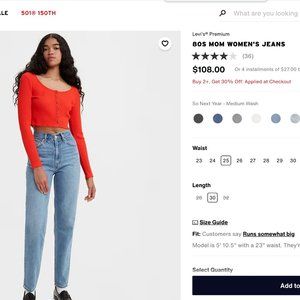 **SOLD** Levi's® Premium 80S MOM WOMEN'S JEANS size 25, 30" length